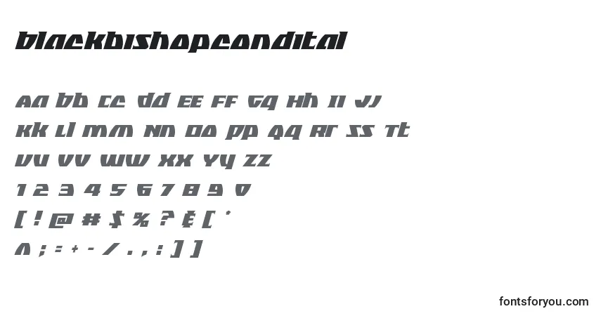 characters of blackbishopcondital font, letter of blackbishopcondital font, alphabet of  blackbishopcondital font
