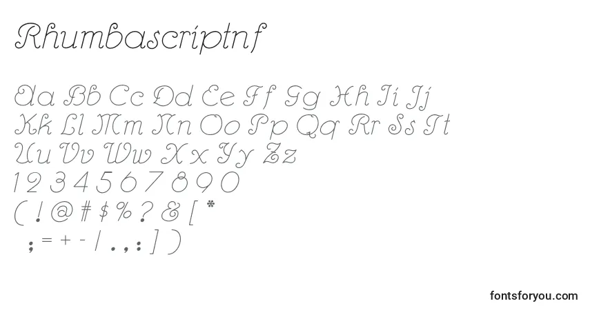 characters of rhumbascriptnf font, letter of rhumbascriptnf font, alphabet of  rhumbascriptnf font