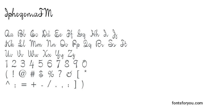 characters of iphegeniatm font, letter of iphegeniatm font, alphabet of  iphegeniatm font