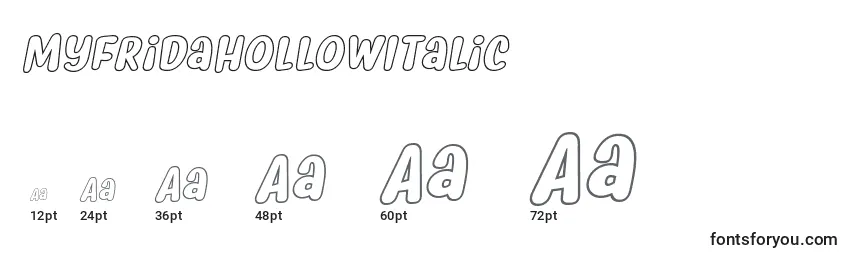 sizes of myfridahollowitalic font, myfridahollowitalic sizes
