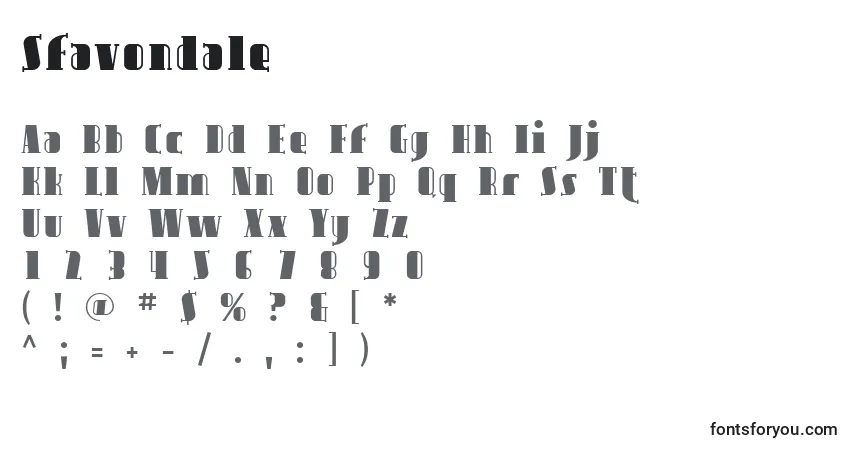 characters of sfavondale font, letter of sfavondale font, alphabet of  sfavondale font