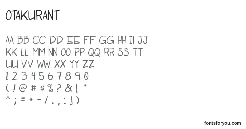 characters of otakurant font, letter of otakurant font, alphabet of  otakurant font