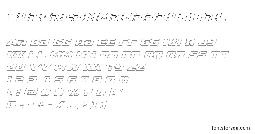 characters of supercommandooutital font, letter of supercommandooutital font, alphabet of  supercommandooutital font