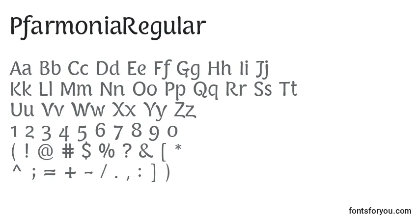 characters of pfarmoniaregular font, letter of pfarmoniaregular font, alphabet of  pfarmoniaregular font