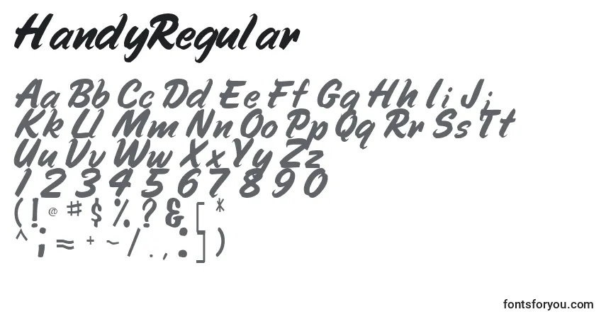 characters of handyregular font, letter of handyregular font, alphabet of  handyregular font