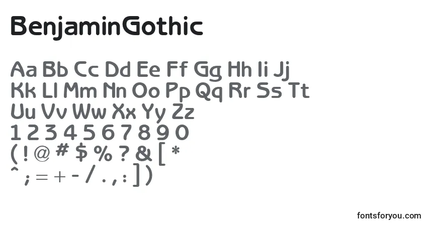 characters of benjamingothic font, letter of benjamingothic font, alphabet of  benjamingothic font