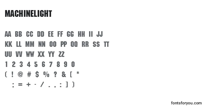 characters of machinelight font, letter of machinelight font, alphabet of  machinelight font