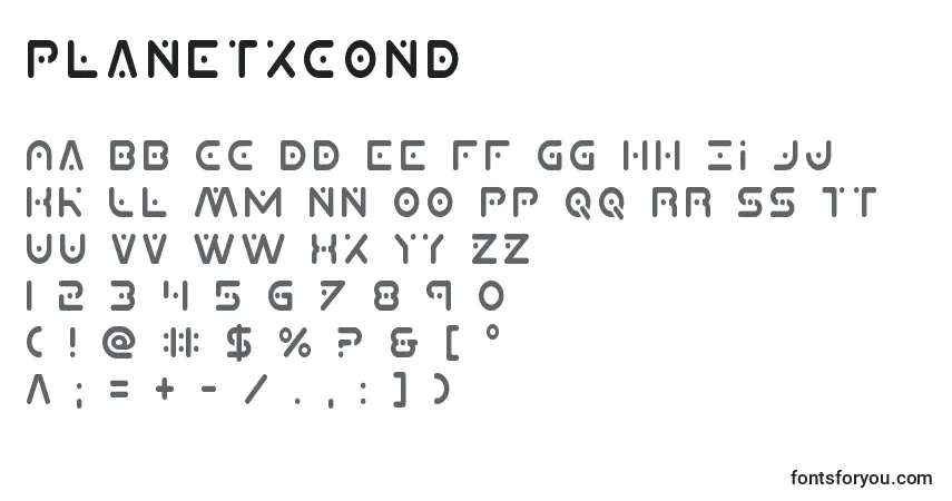 characters of planetxcond font, letter of planetxcond font, alphabet of  planetxcond font