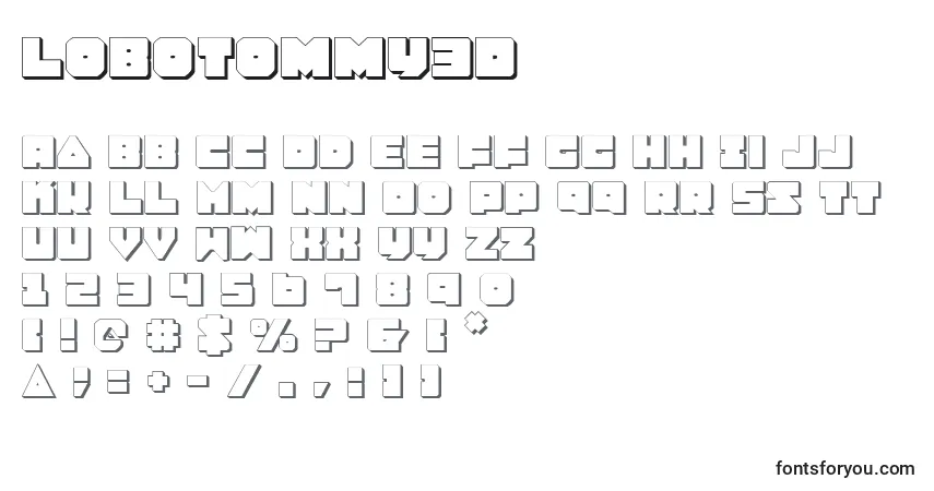 characters of lobotommy3d font, letter of lobotommy3d font, alphabet of  lobotommy3d font