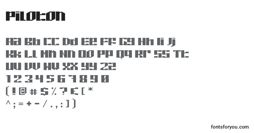 characters of piloton font, letter of piloton font, alphabet of  piloton font