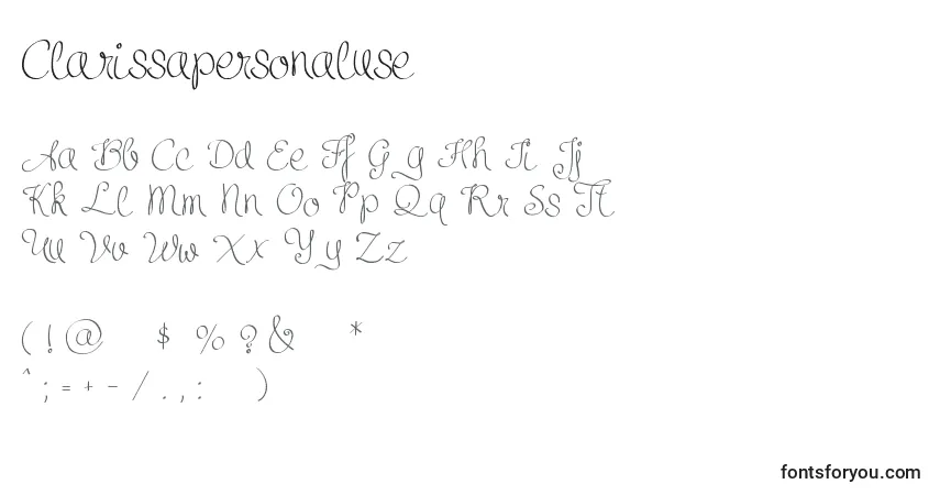 Czcionka Clarissapersonaluse – alfabet, cyfry, specjalne znaki