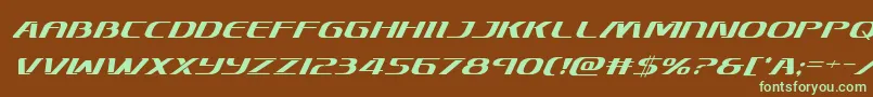 フォントSkymarshalsuperital – 緑色の文字が茶色の背景にあります。