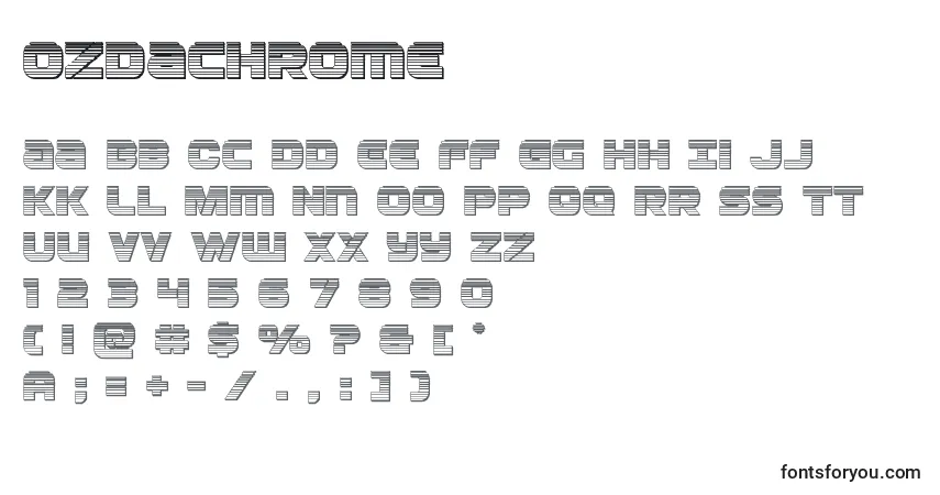 Czcionka Ozdachrome – alfabet, cyfry, specjalne znaki