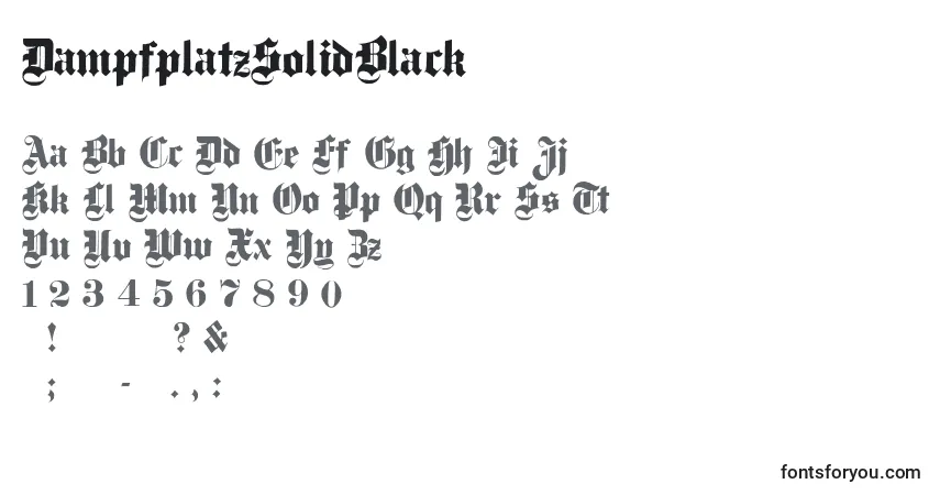 A fonte DampfplatzSolidBlack – alfabeto, números, caracteres especiais