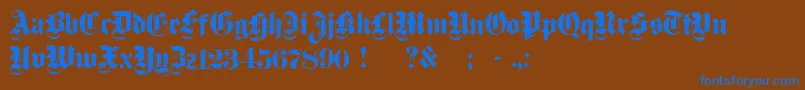 フォントDampfplatzSolidBlack – 茶色の背景に青い文字