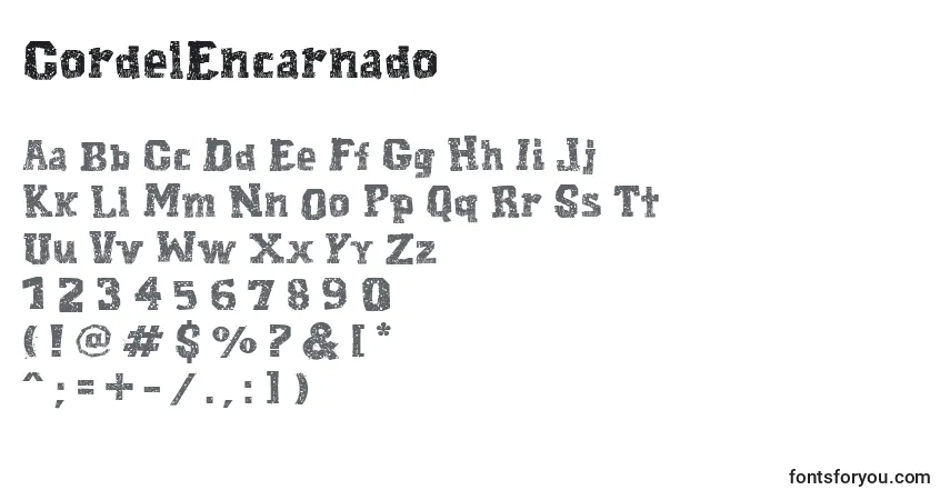 Schriftart CordelEncarnado (101022) – Alphabet, Zahlen, spezielle Symbole