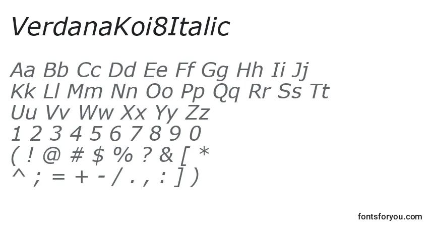 Шрифт VerdanaKoi8Italic – алфавит, цифры, специальные символы