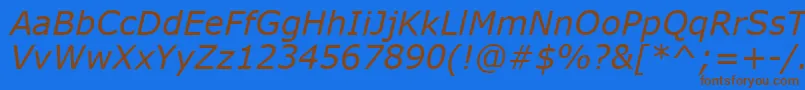 フォントVerdanaKoi8Italic – 茶色の文字が青い背景にあります。