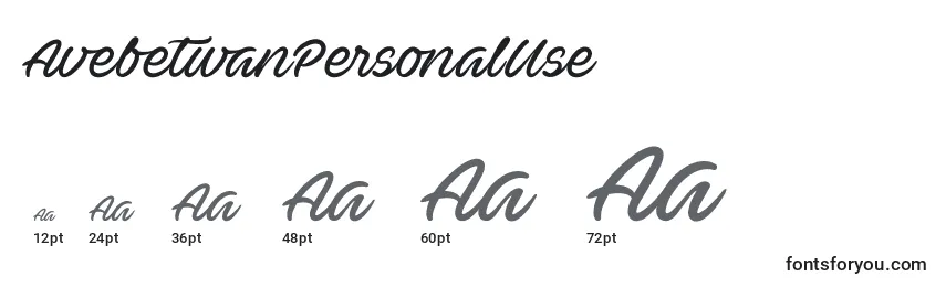 AvebetwanPersonalUse Font Sizes