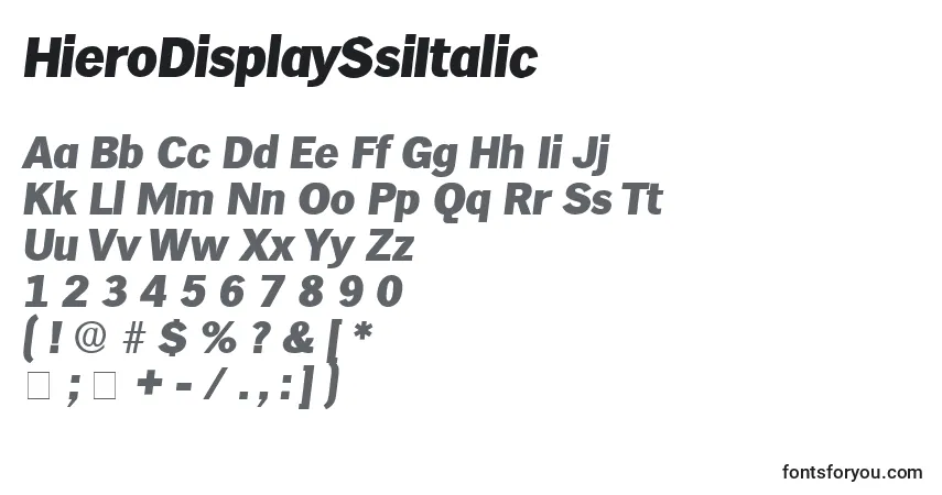 Czcionka HieroDisplaySsiItalic – alfabet, cyfry, specjalne znaki