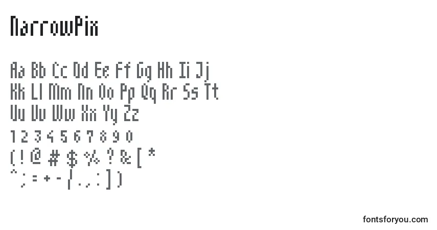 Czcionka NarrowPix – alfabet, cyfry, specjalne znaki