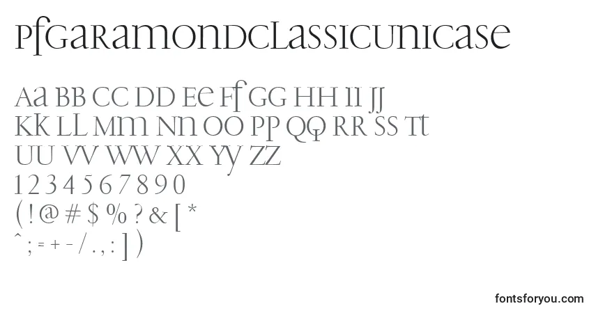 A fonte PfgaramondClassicUnicase – alfabeto, números, caracteres especiais