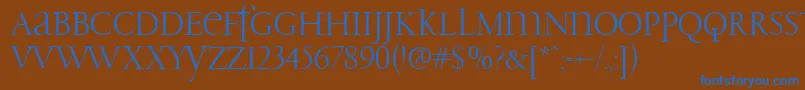 PfgaramondClassicUnicase-Schriftart – Blaue Schriften auf braunem Hintergrund