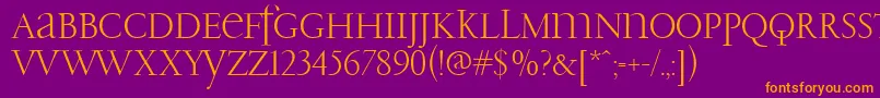 Czcionka PfgaramondClassicUnicase – pomarańczowe czcionki na fioletowym tle