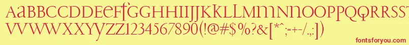 PfgaramondClassicUnicase-Schriftart – Rote Schriften auf gelbem Hintergrund