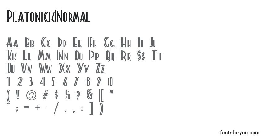Czcionka PlatonickNormal – alfabet, cyfry, specjalne znaki