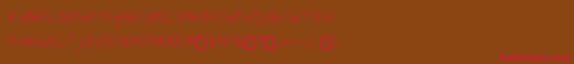 フォントJoksoviPapci – 赤い文字が茶色の背景にあります。
