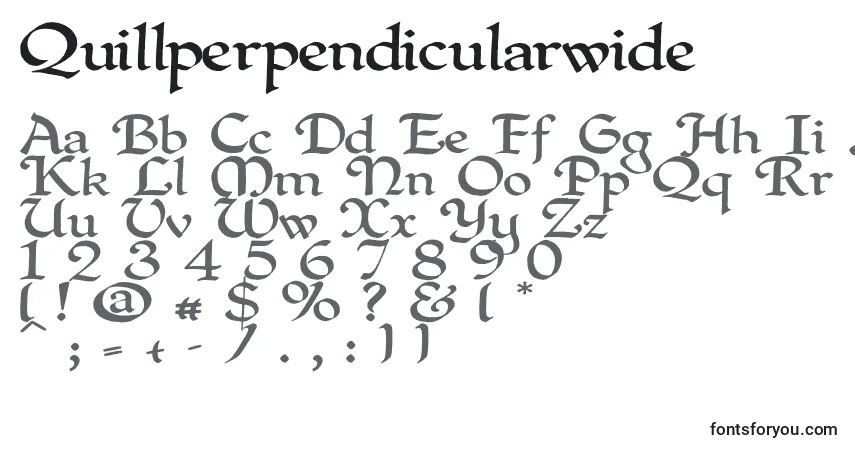 A fonte Quillperpendicularwide – alfabeto, números, caracteres especiais