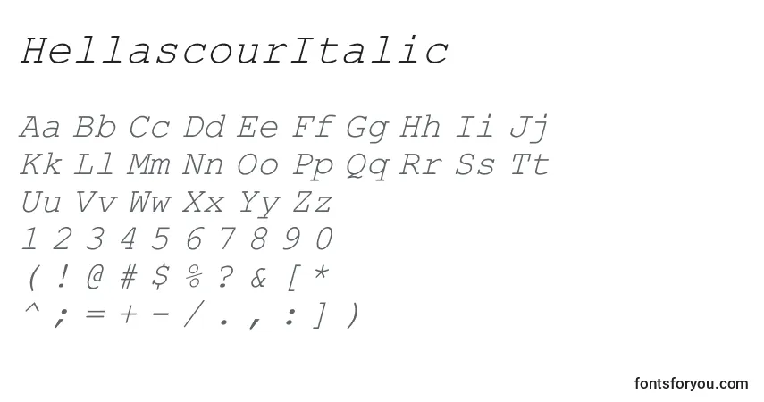 A fonte HellascourItalic – alfabeto, números, caracteres especiais