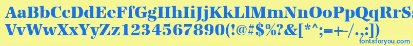 フォントUrwantiquatextbolnar – 青い文字が黄色の背景にあります。