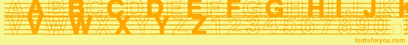 DistractedMusician-fontti – oranssit fontit keltaisella taustalla