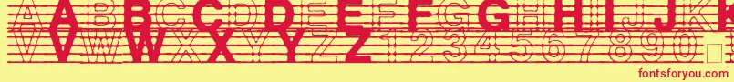 DistractedMusician-fontti – punaiset fontit keltaisella taustalla