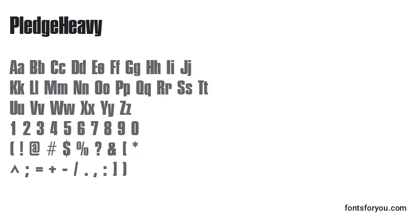 Czcionka PledgeHeavy – alfabet, cyfry, specjalne znaki