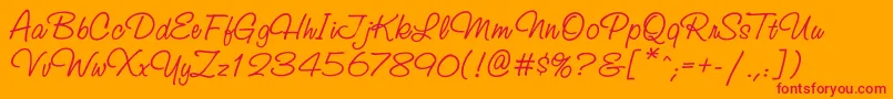 Studioscripttt-Schriftart – Rote Schriften auf orangefarbenem Hintergrund