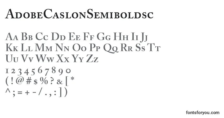 Fuente AdobeCaslonSemiboldsc - alfabeto, números, caracteres especiales