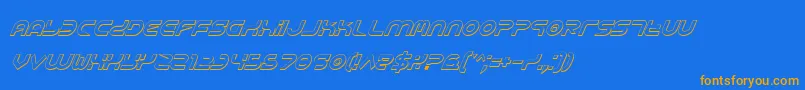 フォントYukonsi – オレンジ色の文字が青い背景にあります。
