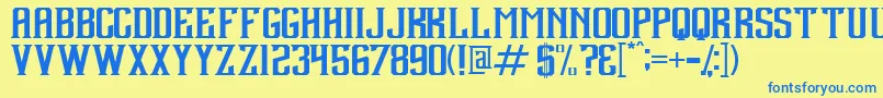 フォントDebute – 青い文字が黄色の背景にあります。