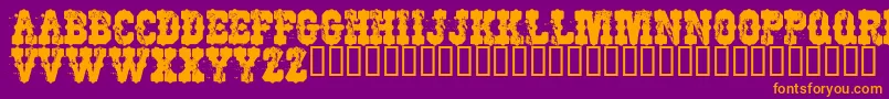 WorkingClassHero-Schriftart – Orangefarbene Schriften auf violettem Hintergrund