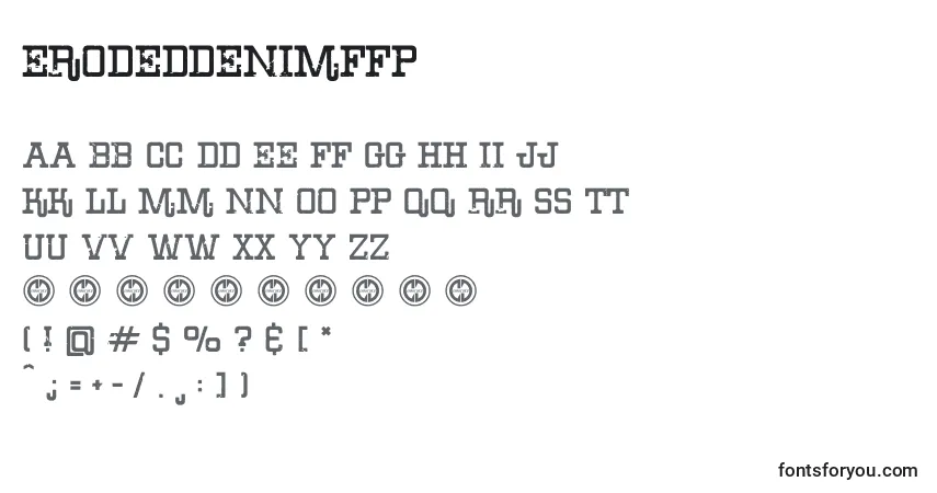 Schriftart ErodeddenimFfp – Alphabet, Zahlen, spezielle Symbole