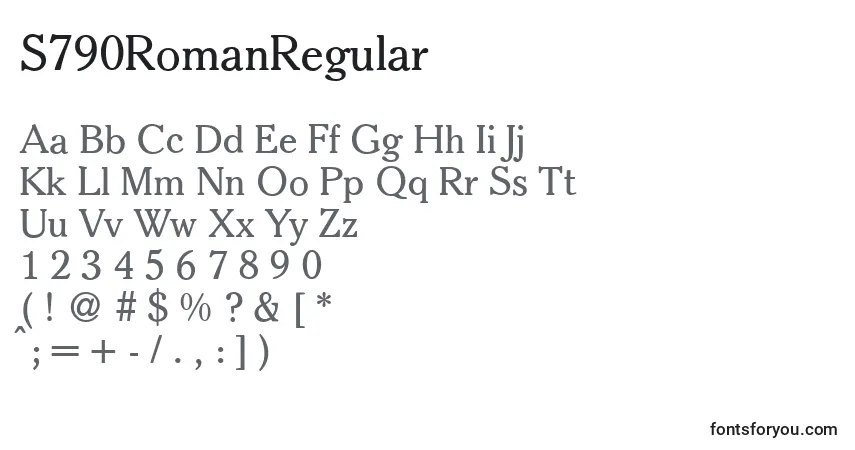 A fonte S790RomanRegular – alfabeto, números, caracteres especiais