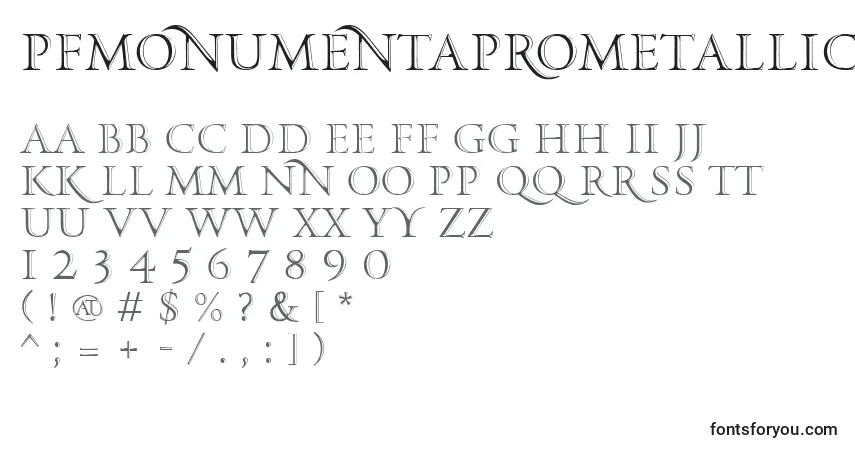 A fonte PfmonumentaproMetallica – alfabeto, números, caracteres especiais