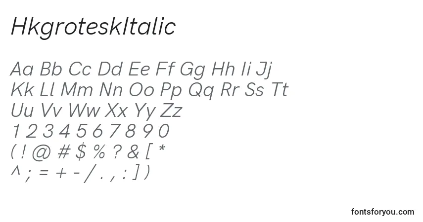 A fonte HkgroteskItalic (101101) – alfabeto, números, caracteres especiais