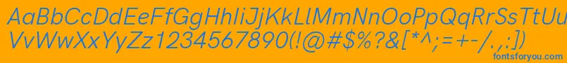 HkgroteskItalic-Schriftart – Blaue Schriften auf orangefarbenem Hintergrund