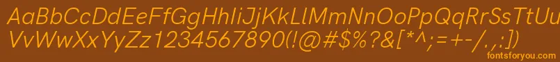 HkgroteskItalic-Schriftart – Orangefarbene Schriften auf braunem Hintergrund