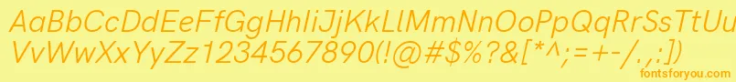 HkgroteskItalic-Schriftart – Orangefarbene Schriften auf gelbem Hintergrund
