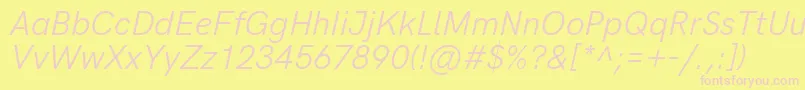 HkgroteskItalic-Schriftart – Rosa Schriften auf gelbem Hintergrund